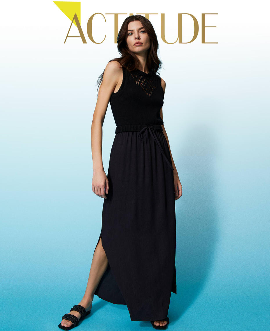 Robe longue double usage en maille Noir Femme 231AT3091_00006_01