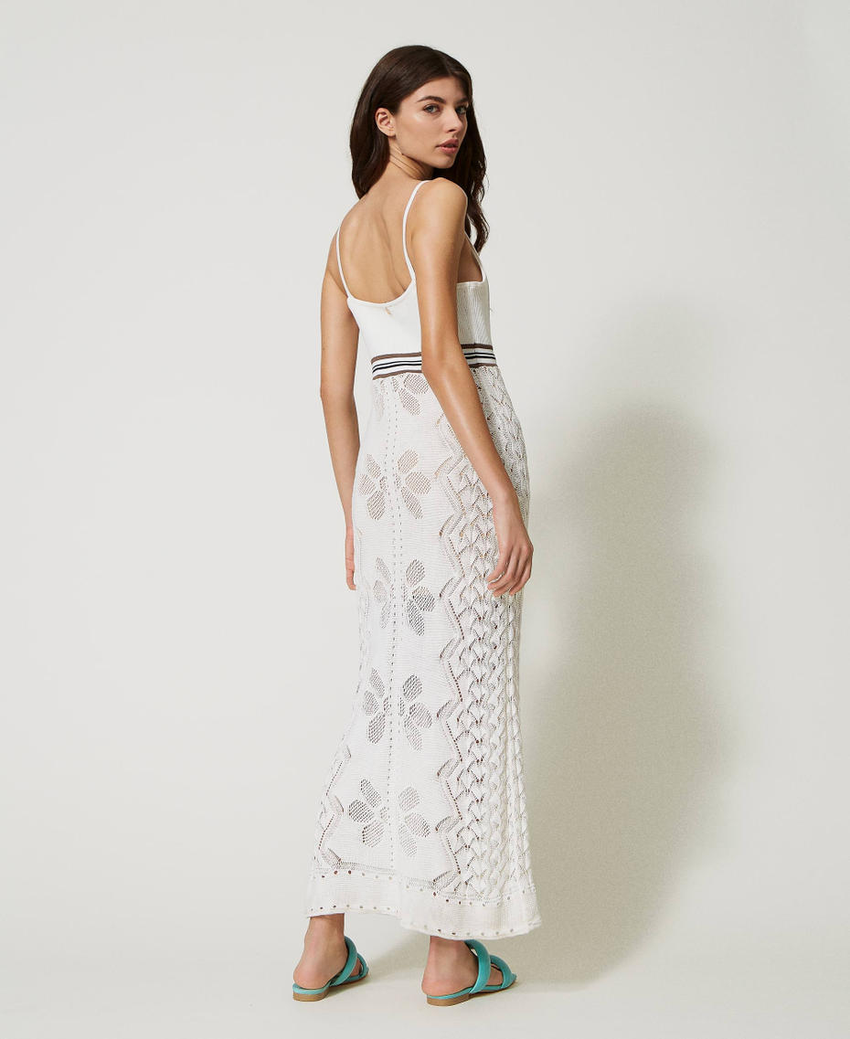 Vestido largo de mezcla de lino con bordados Blanco crema Mujer 231AT3111-03