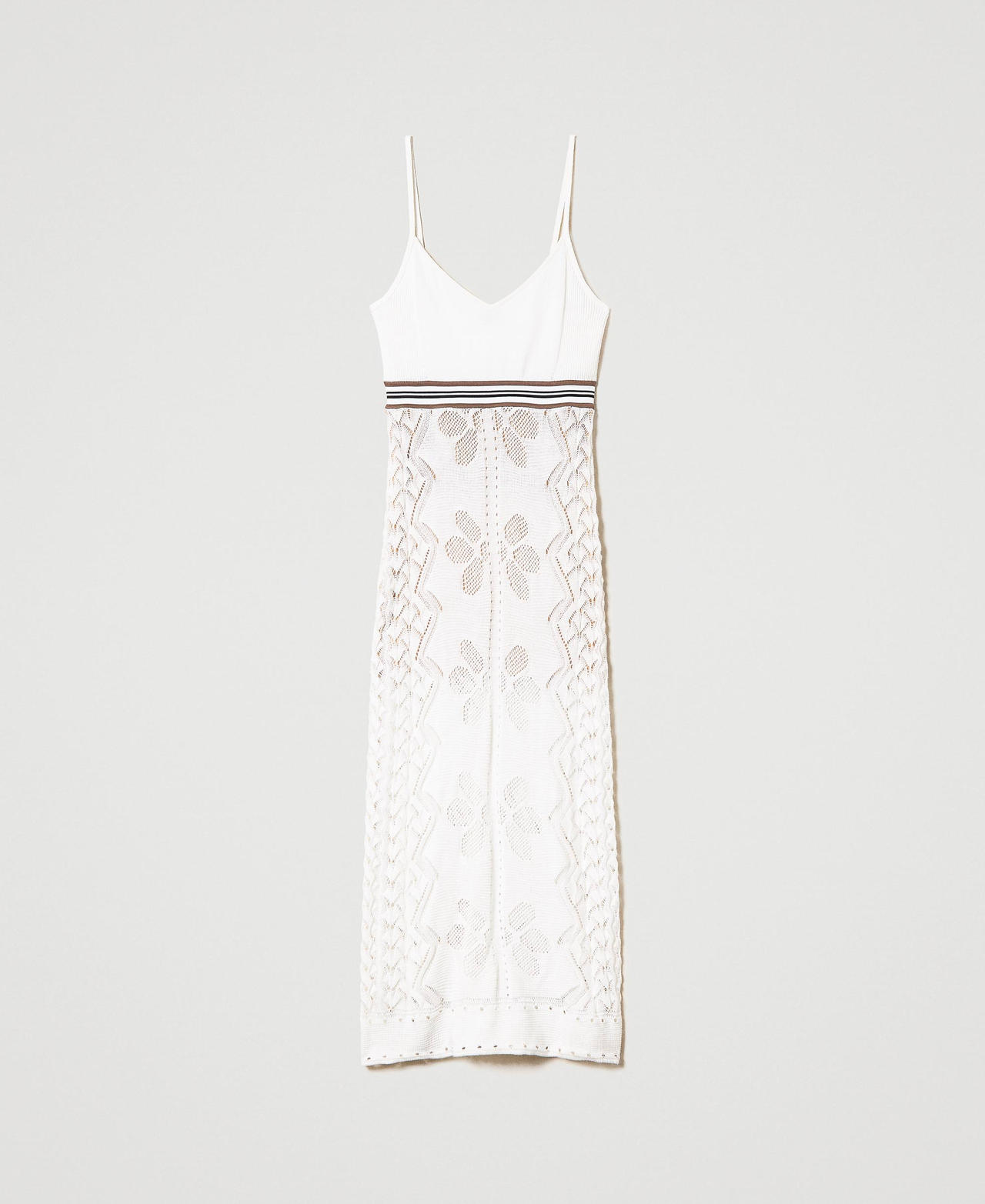 Long linen blend dress with embroideries