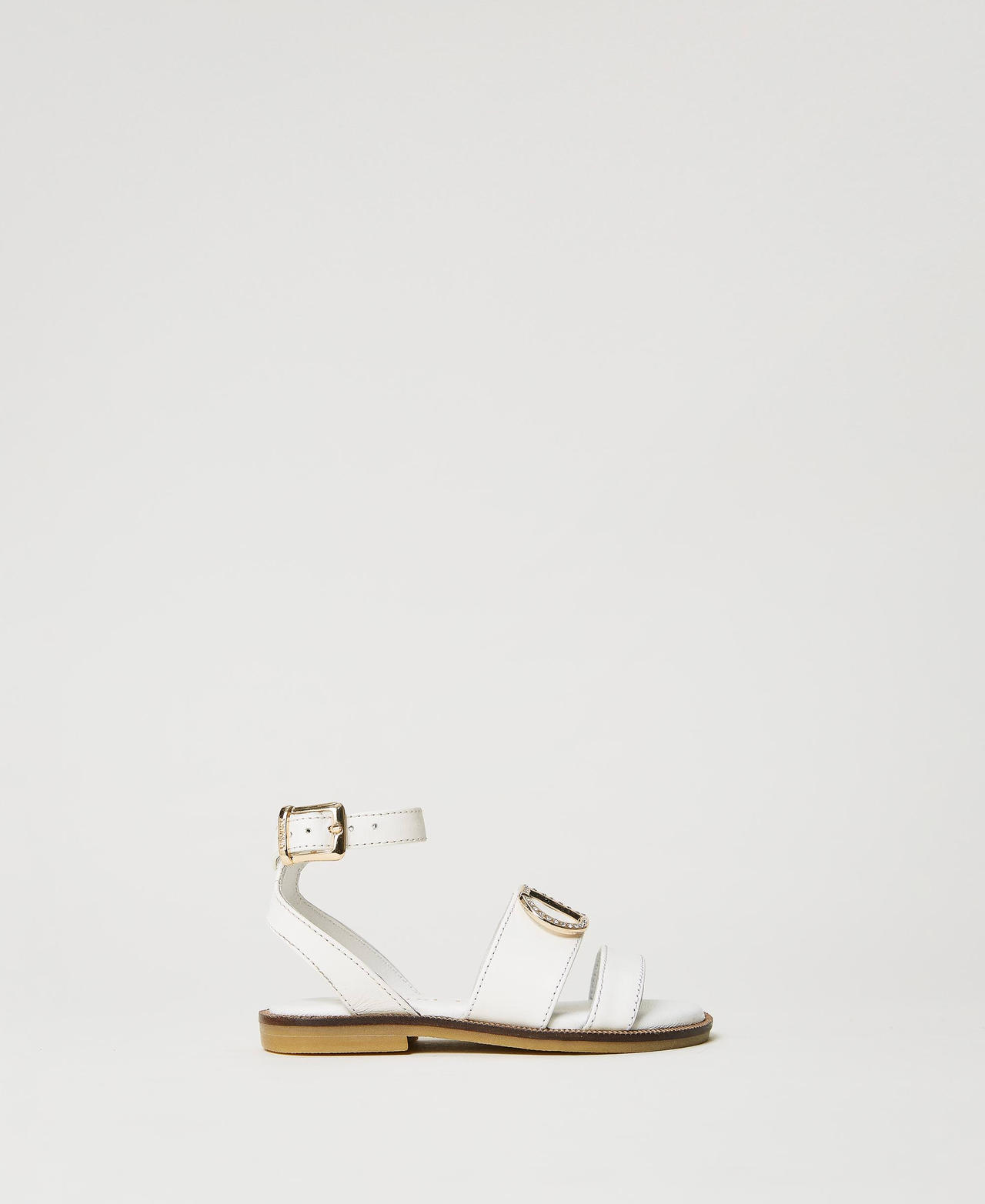 Leather baby sandals with logo Girl White TWINSET Milano
