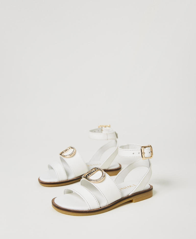 Leather baby sandals with logo White Child 231GCB076-02