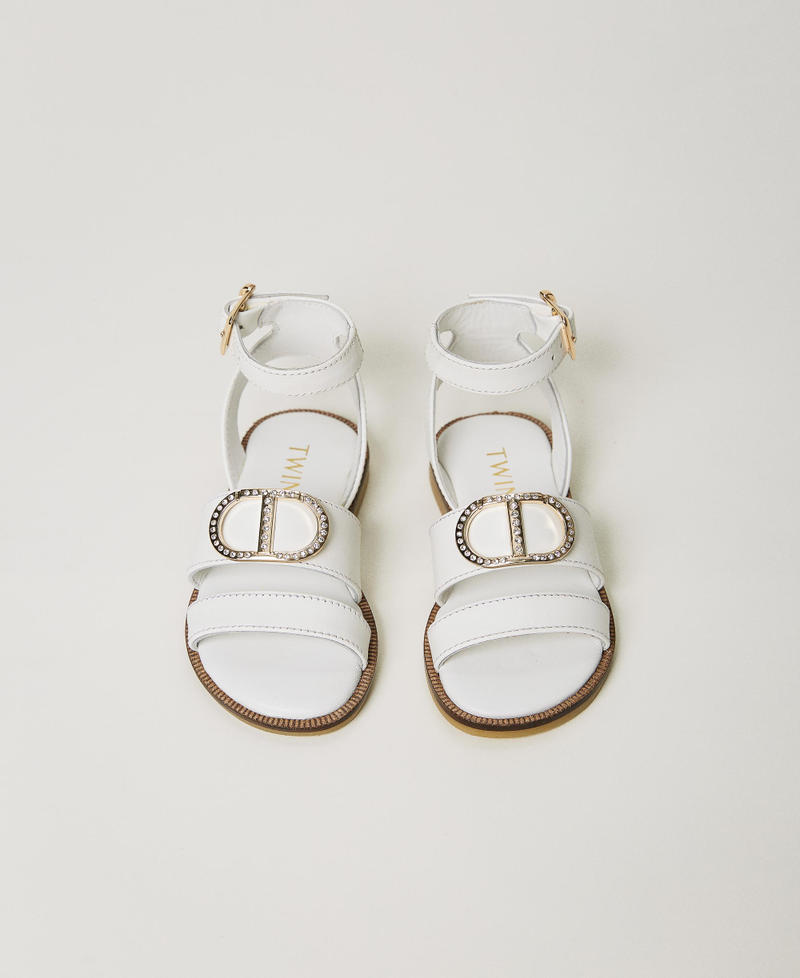 Leather baby sandals with logo White Child 231GCB076-04