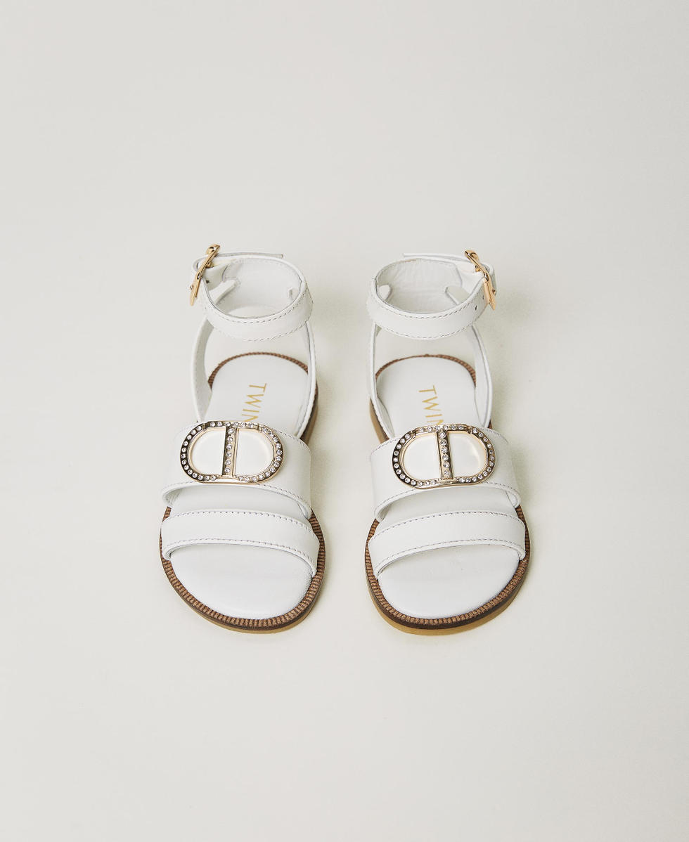Sandali baby in pelle con logo Bambina Bianco TWINSET Milano