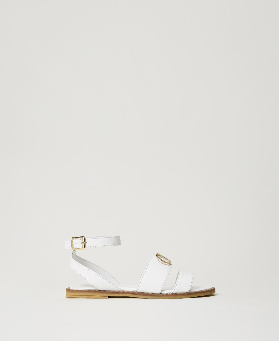 Leather sandals with logo White Girl 231GCJ076-01