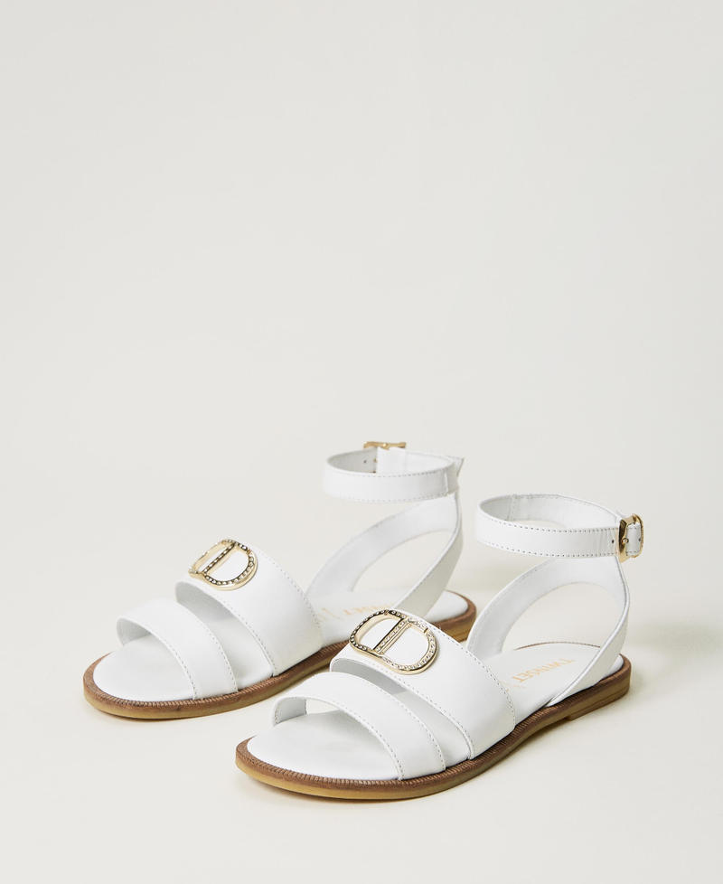 Leather sandals with logo White Girl 231GCJ076-02
