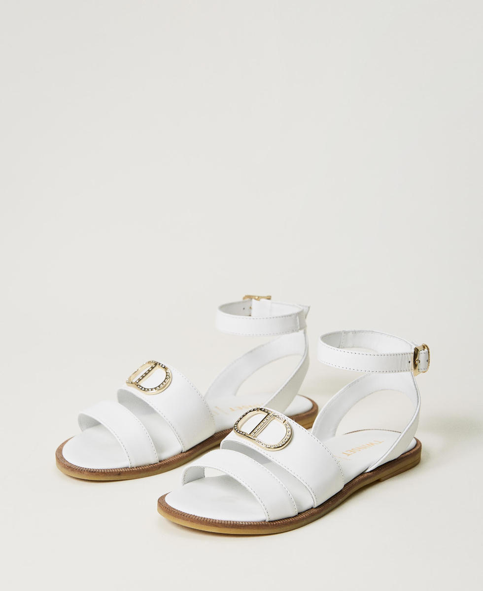 Leather sandals with logo Girl White TWINSET Milano