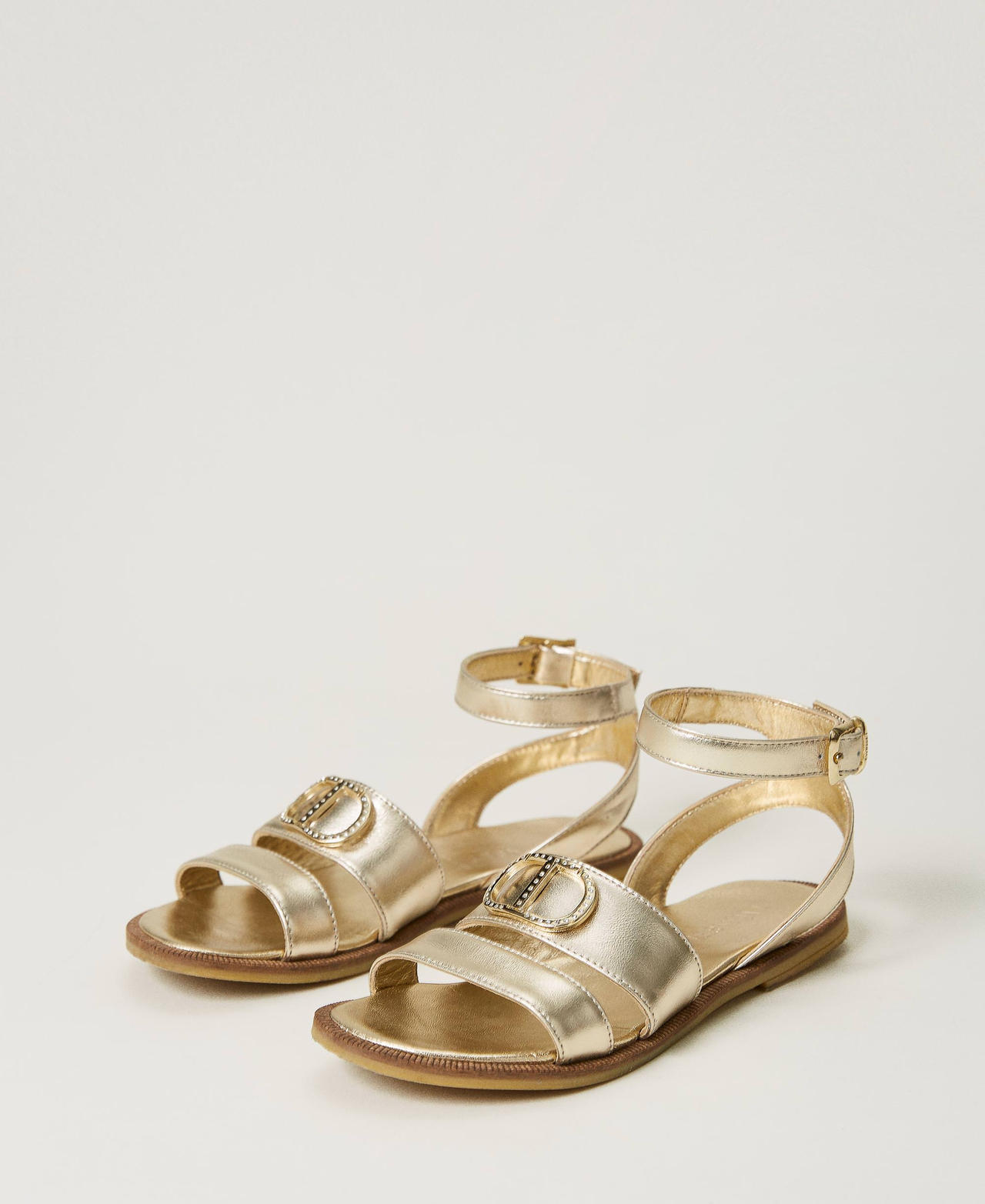 Leather sandals with logo White Girl 231GCJ076-02