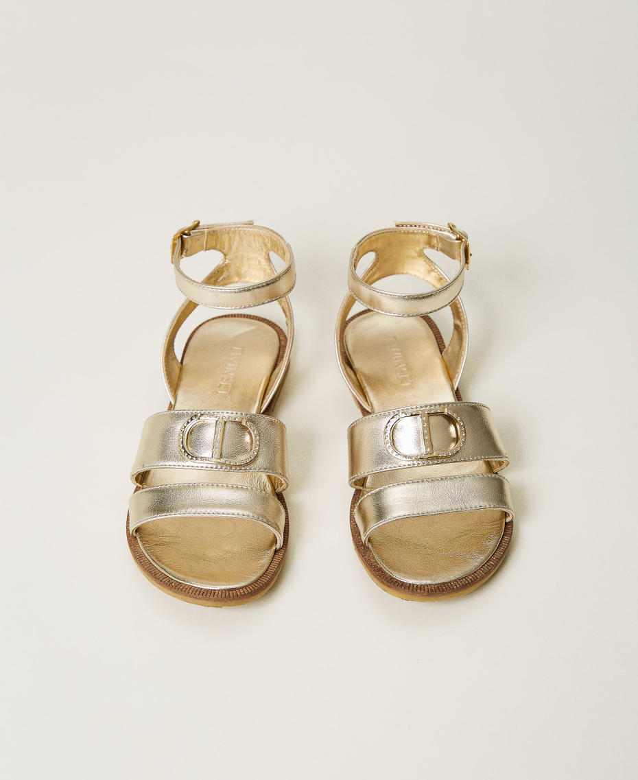 Leather sandals with logo White Girl 231GCJ076-04