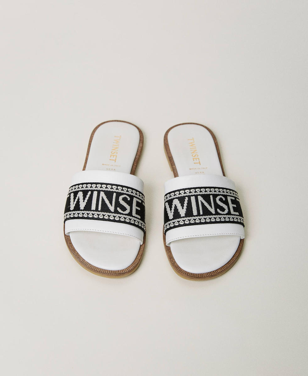 Slides with jacquard logo Girl, White