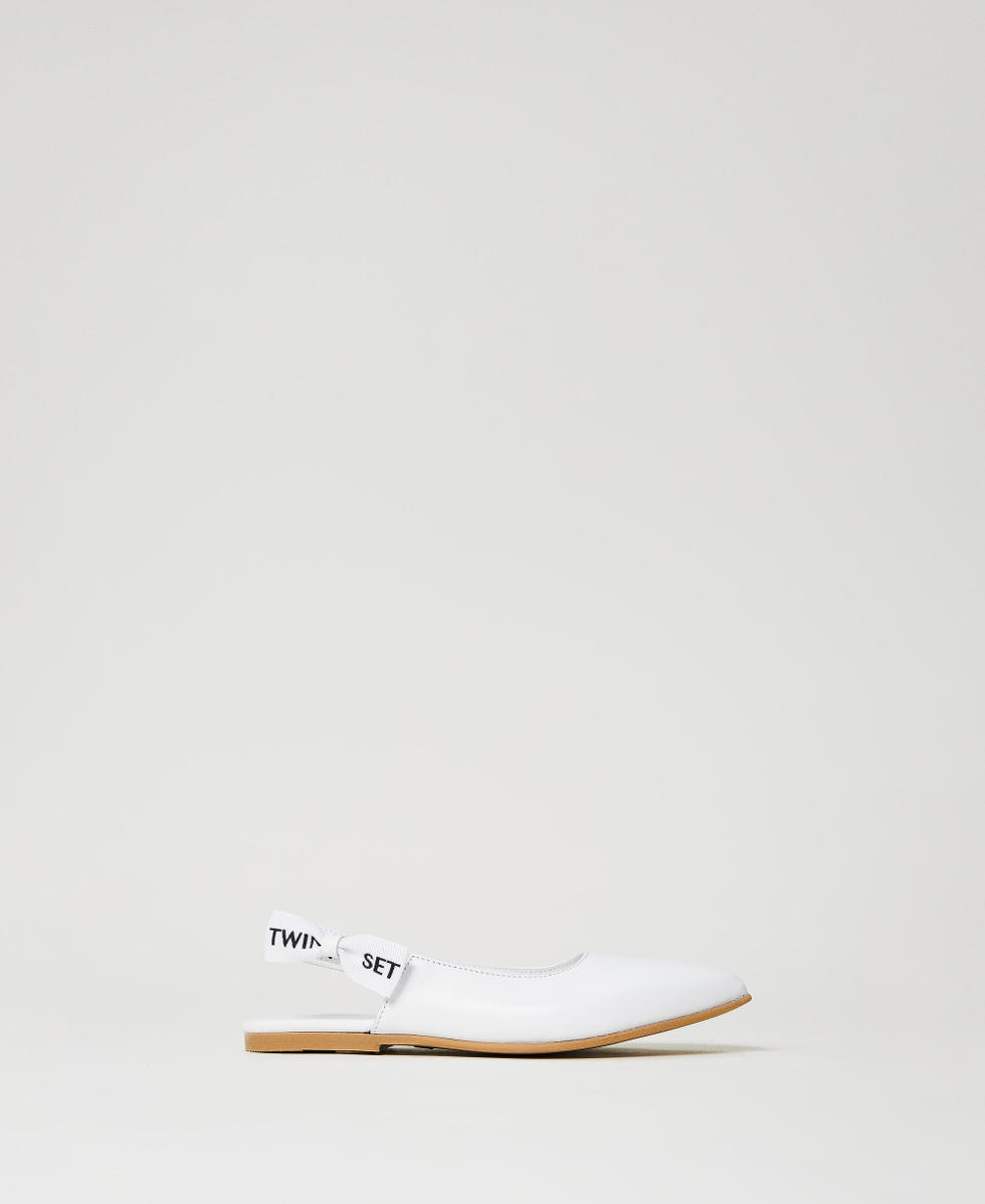 Sling back ballerina shoes with logo Girl White TWINSET Milano