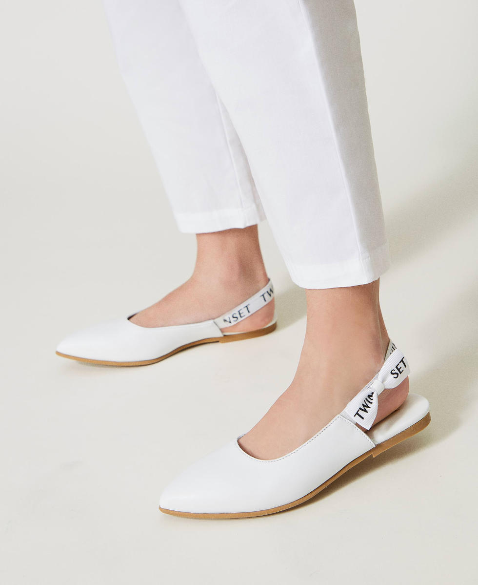 Sling back ballerina shoes with logo Girl White TWINSET Milano
