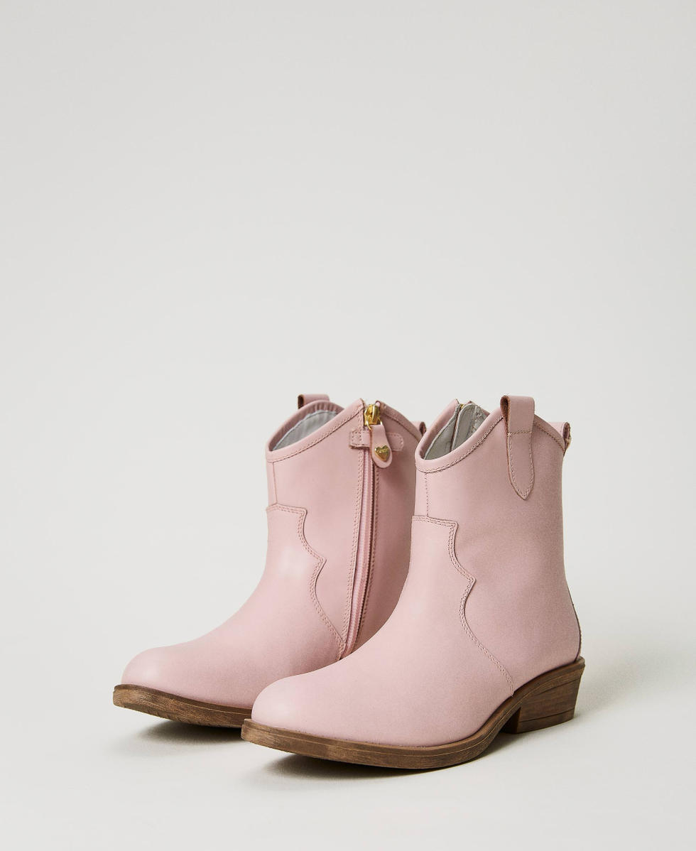 Leather cow boots Girl Pink TWINSET Milano