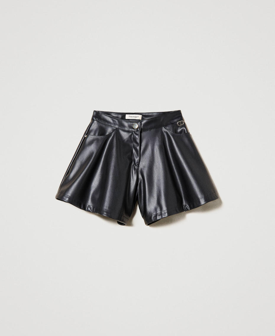 Leather-like flared shorts Black Girl 231GJ2023-0S