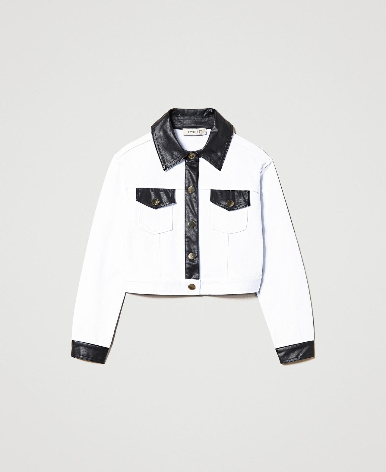 Jacket with leather-like finishes Two-tone Meringue / Black Girl 231GJ2034-0S