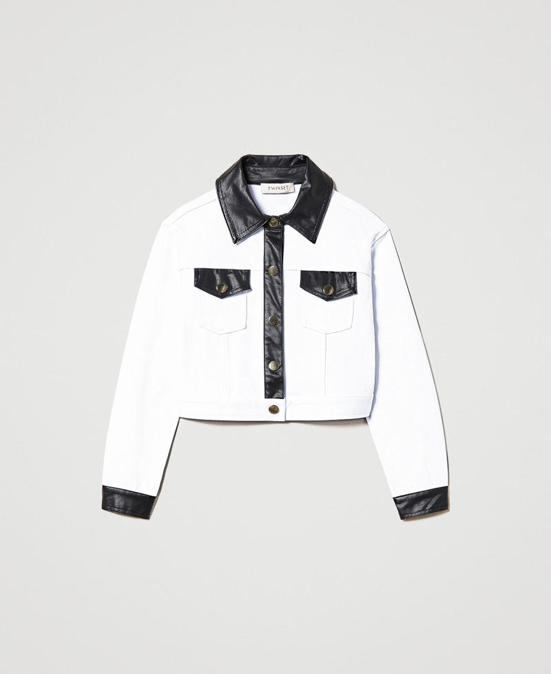 Jacket with leather-like finishes Two-tone Meringue / Black Girl 231GJ2034-0S