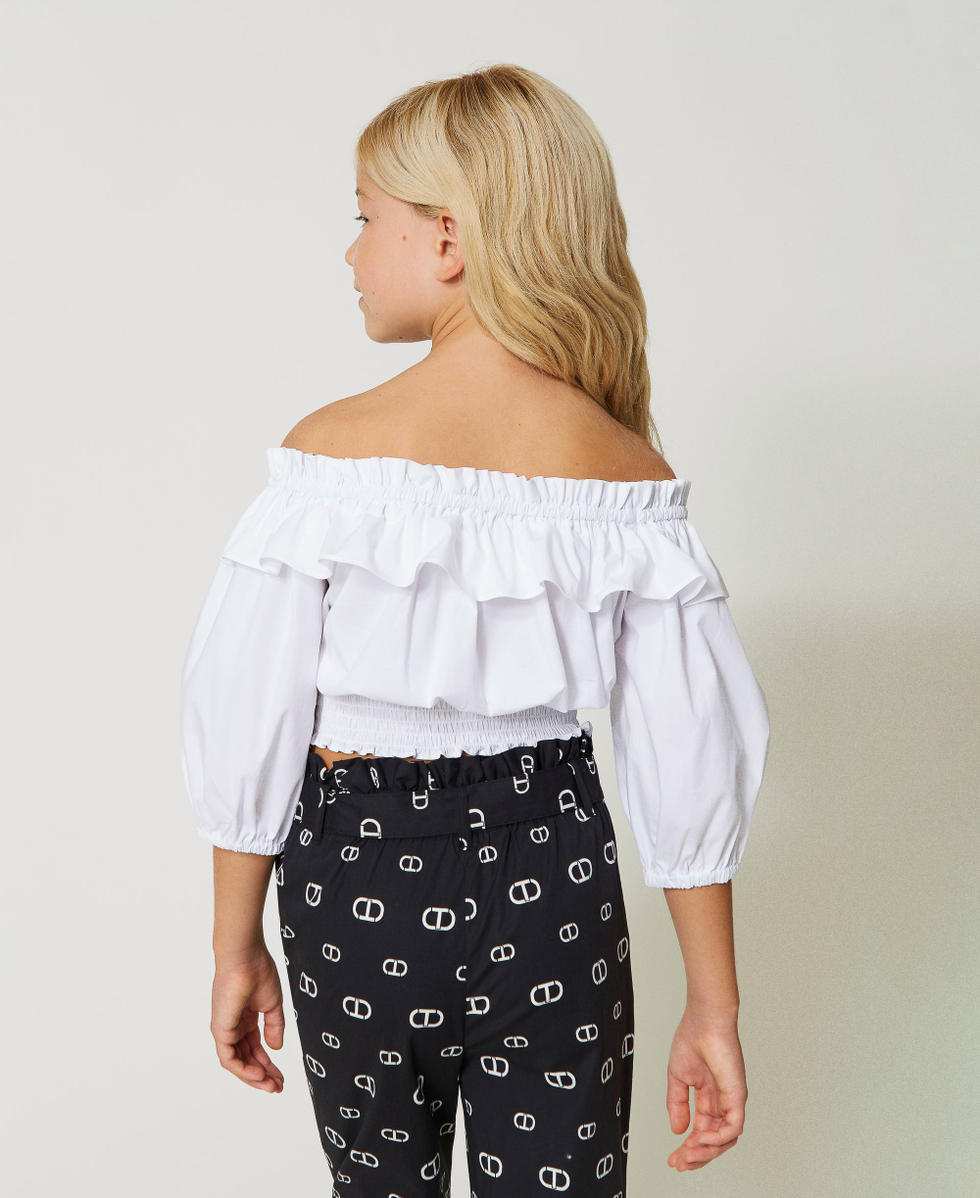 Blusa in popeline con volant Bambina Bianco TWINSET Milano