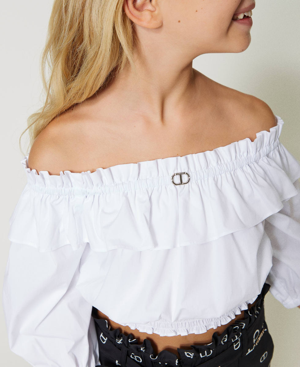 Blusa in popeline con volant Bambina Bianco TWINSET Milano