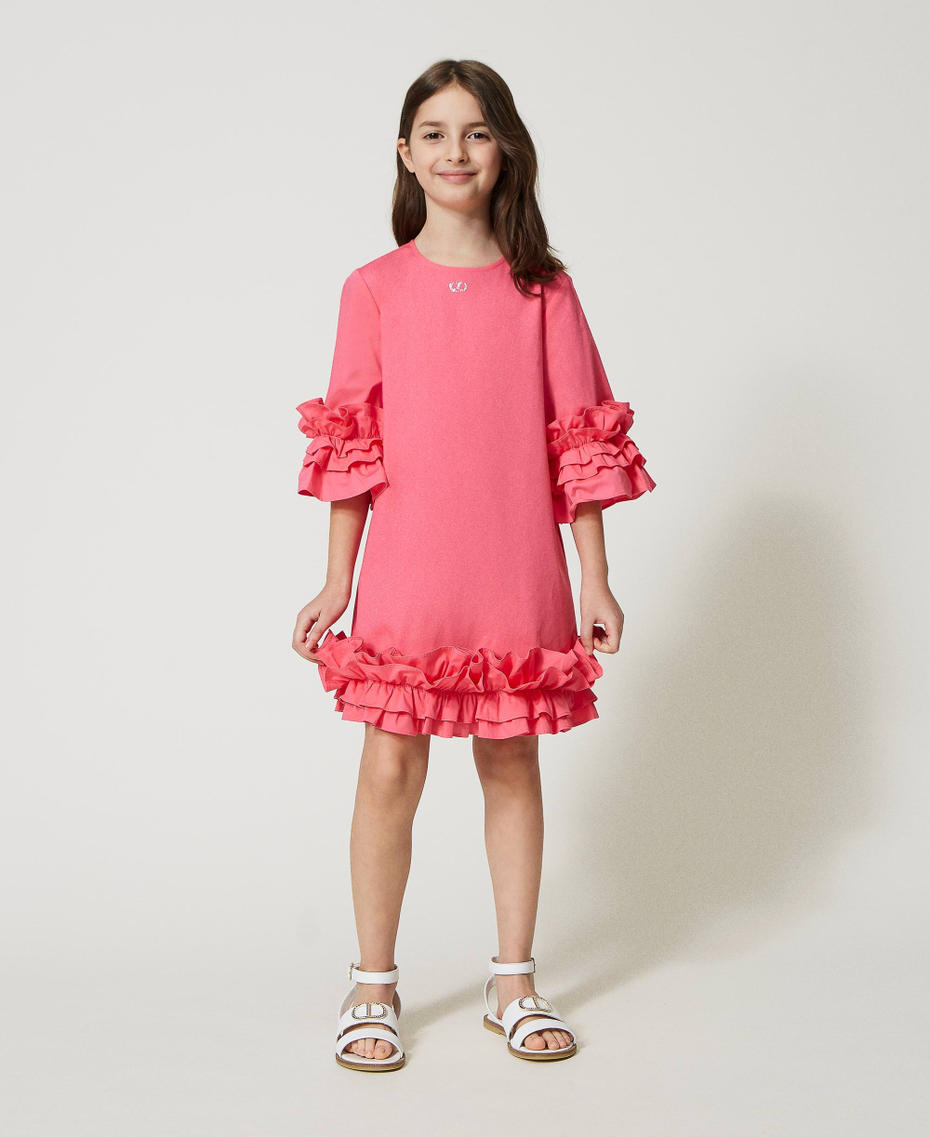 Short poplin dress with flounces