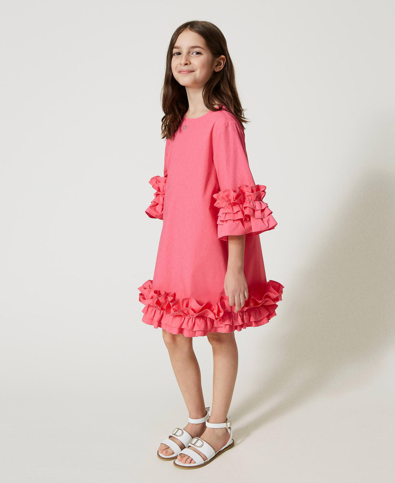 Short poplin dress with flounces