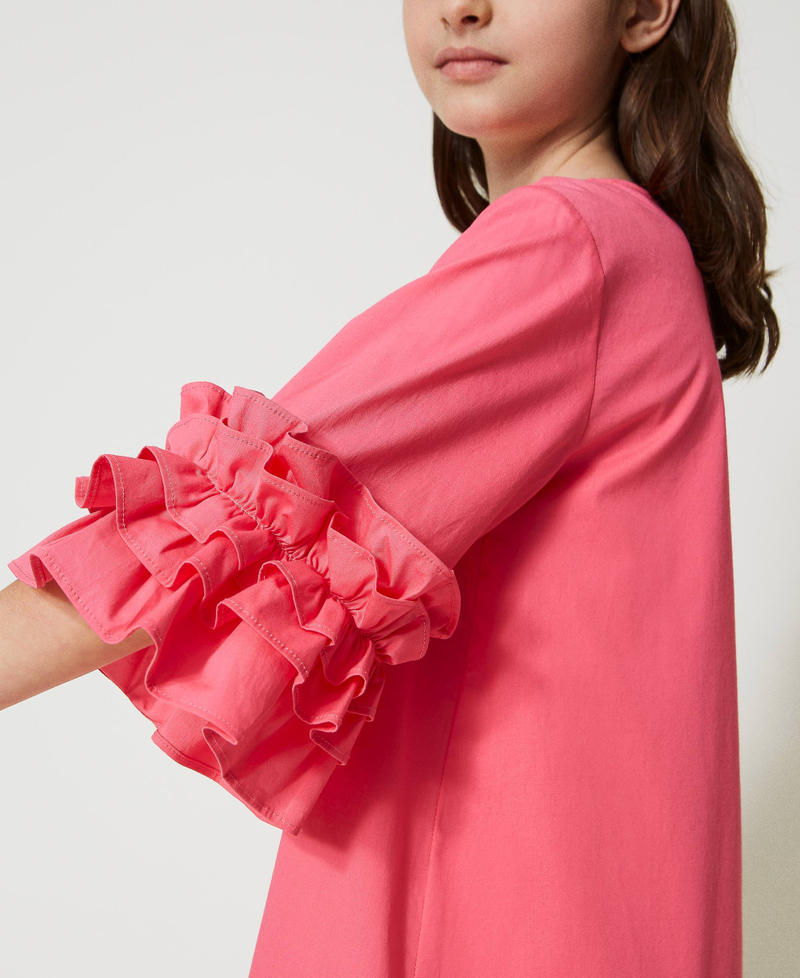 Short poplin dress with flounces