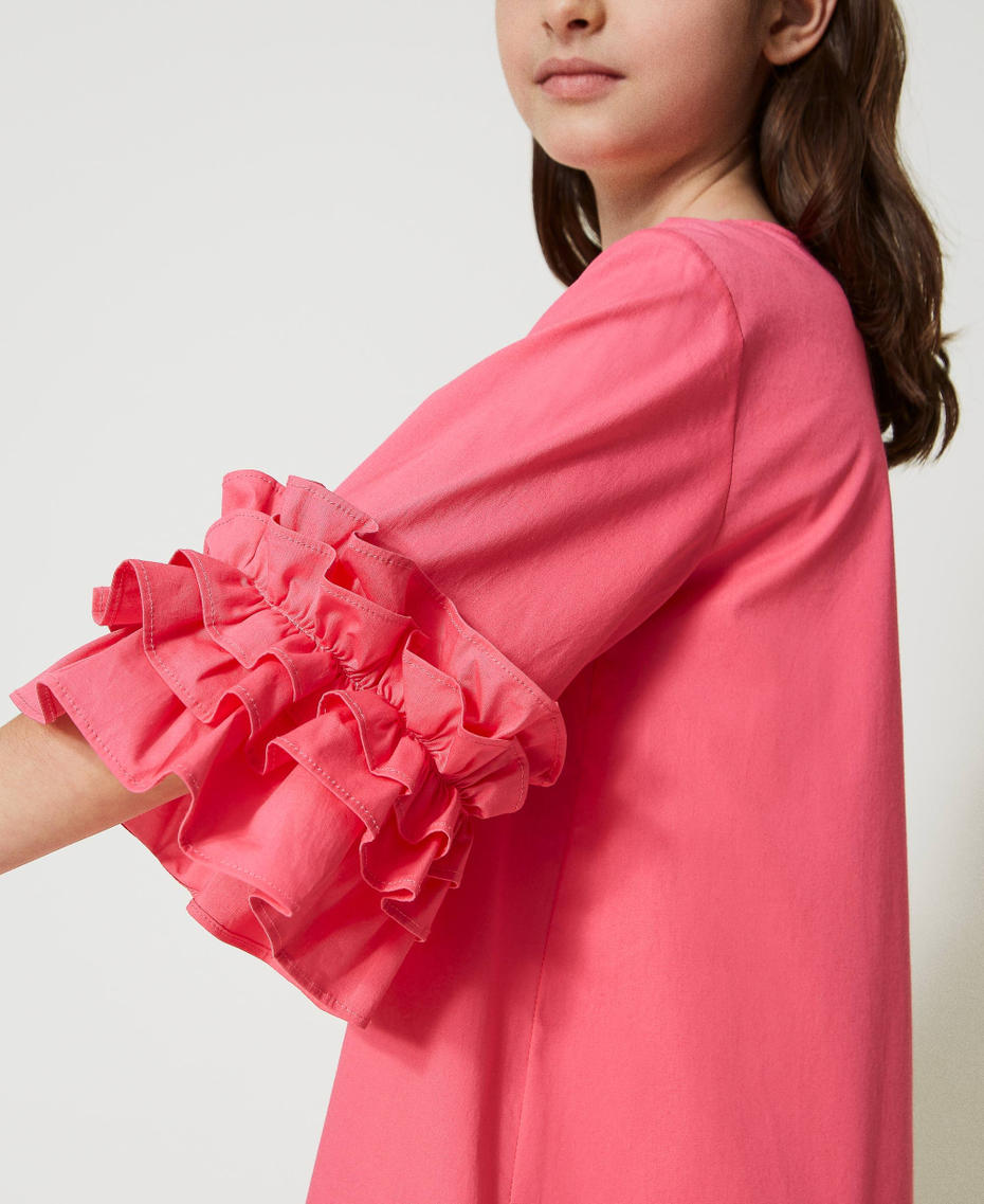 Short poplin dress with flounces