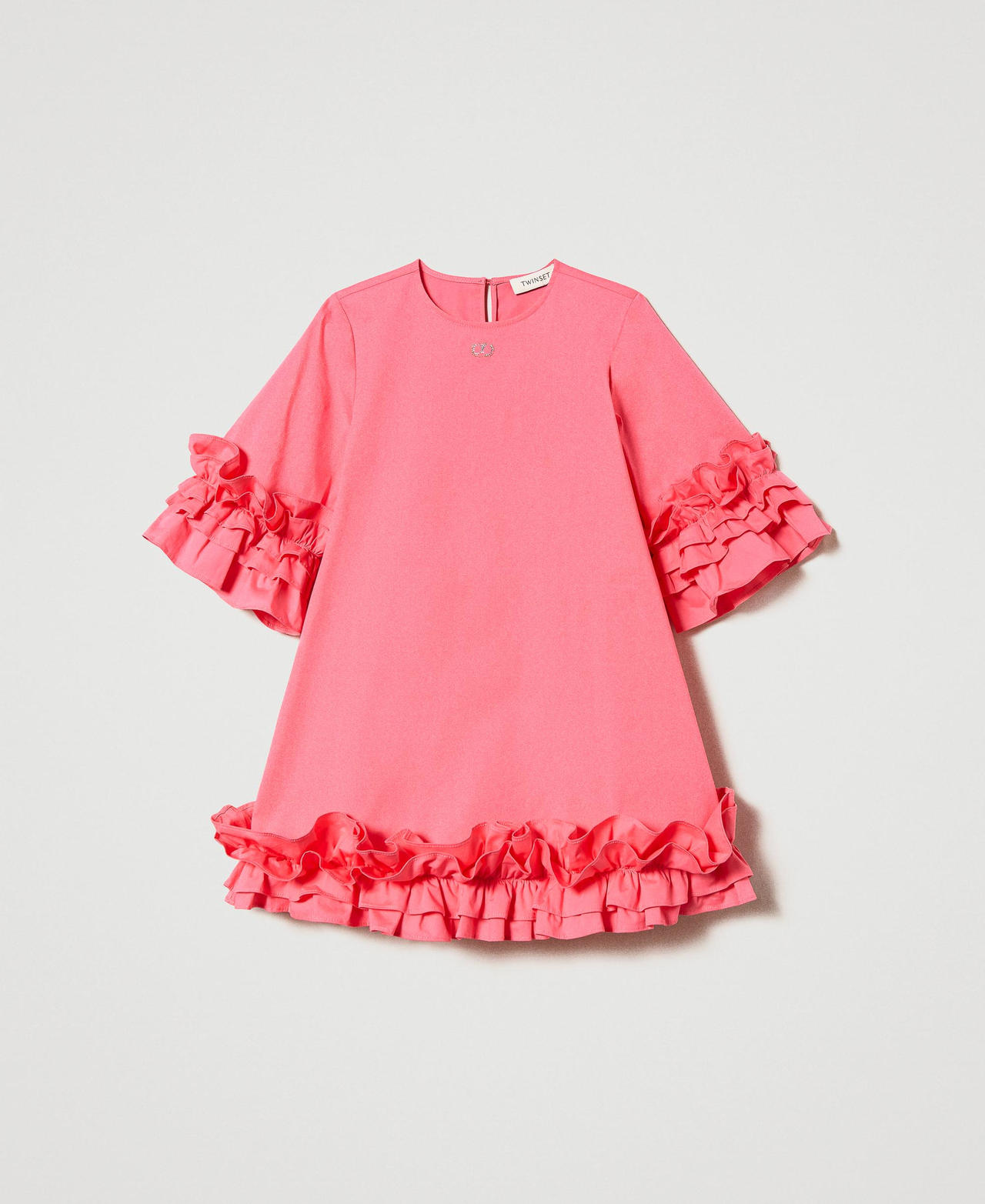 Short poplin dress with flounces