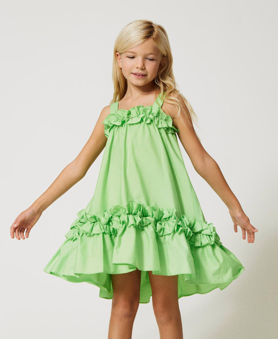 Short poplin dress with flounces and shoulder straps Grass Green Girl 231GJ2047-01
