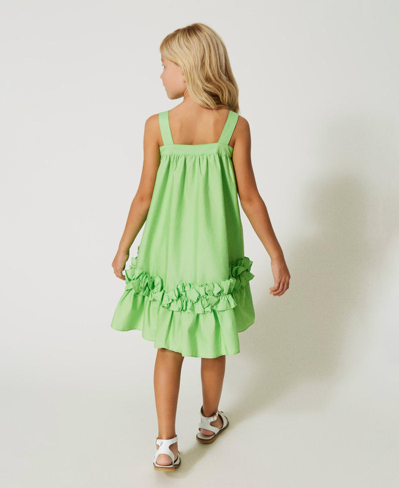 Short poplin dress with flounces and shoulder straps Grass Green Girl 231GJ2047-03