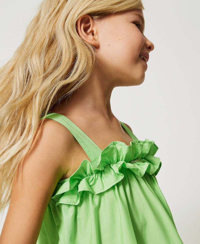 Short poplin dress with flounces and shoulder straps Grass Green Girl 231GJ2047-04