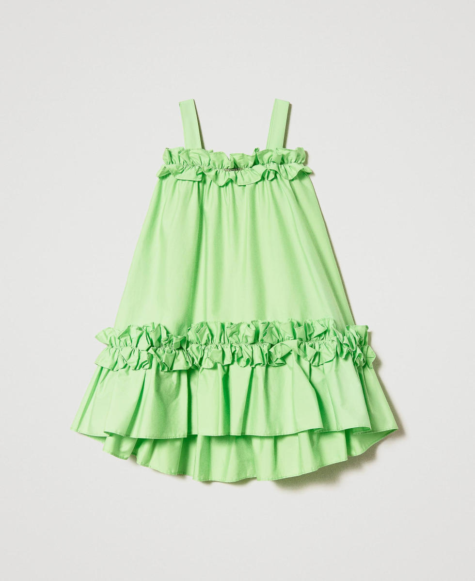 Short poplin dress with flounces and shoulder straps Girl, Green | TWINSET  Milano