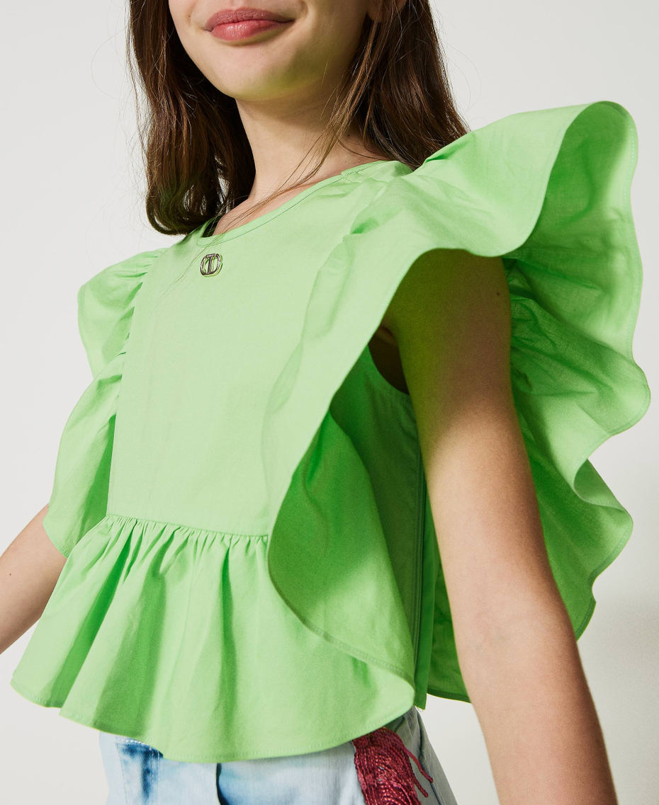 Cropped-Bluse aus Popeline mit Volant Grass Green Mädchen 231GJ2048-04