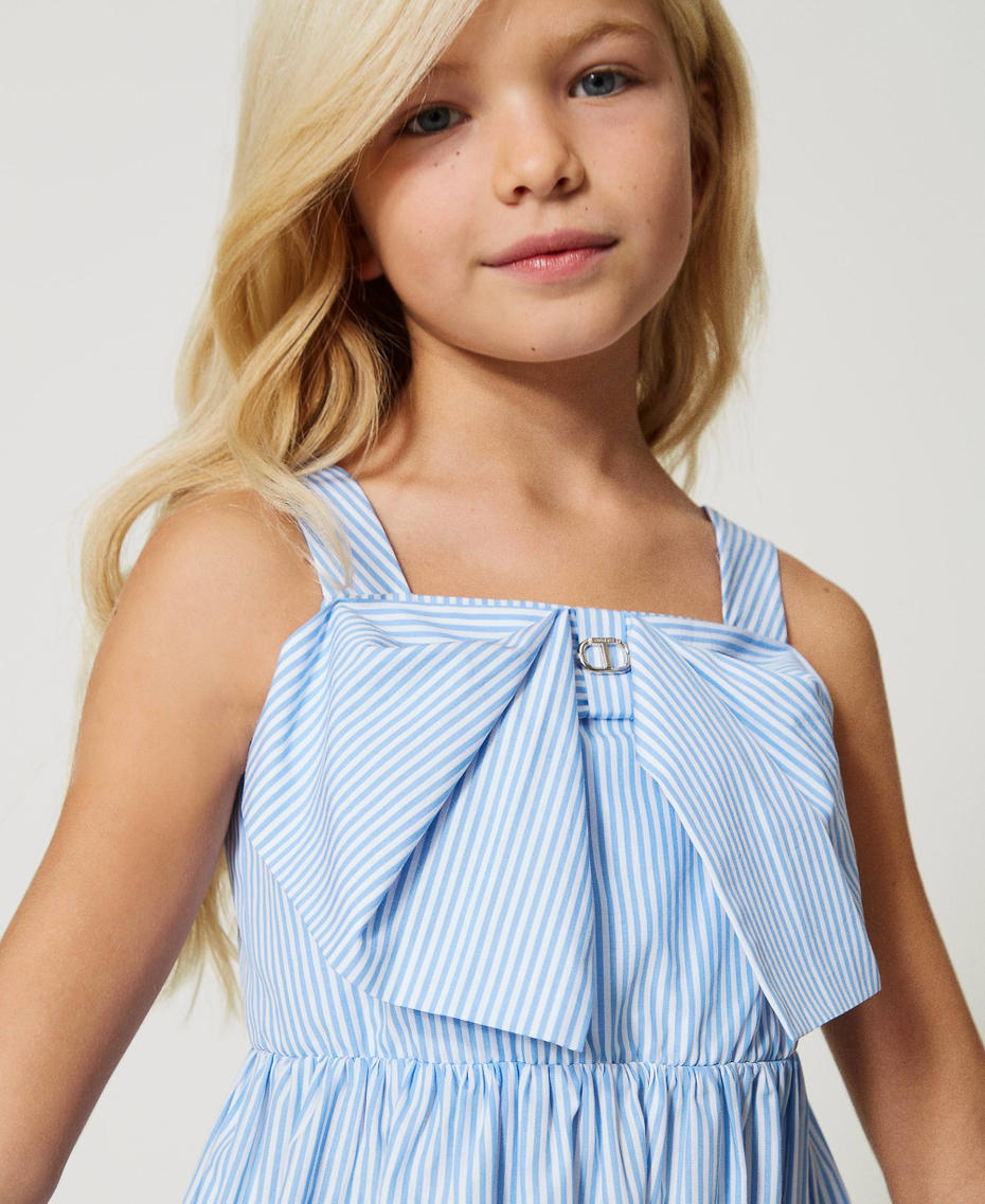 Robe courte en popeline rayée avec nœud