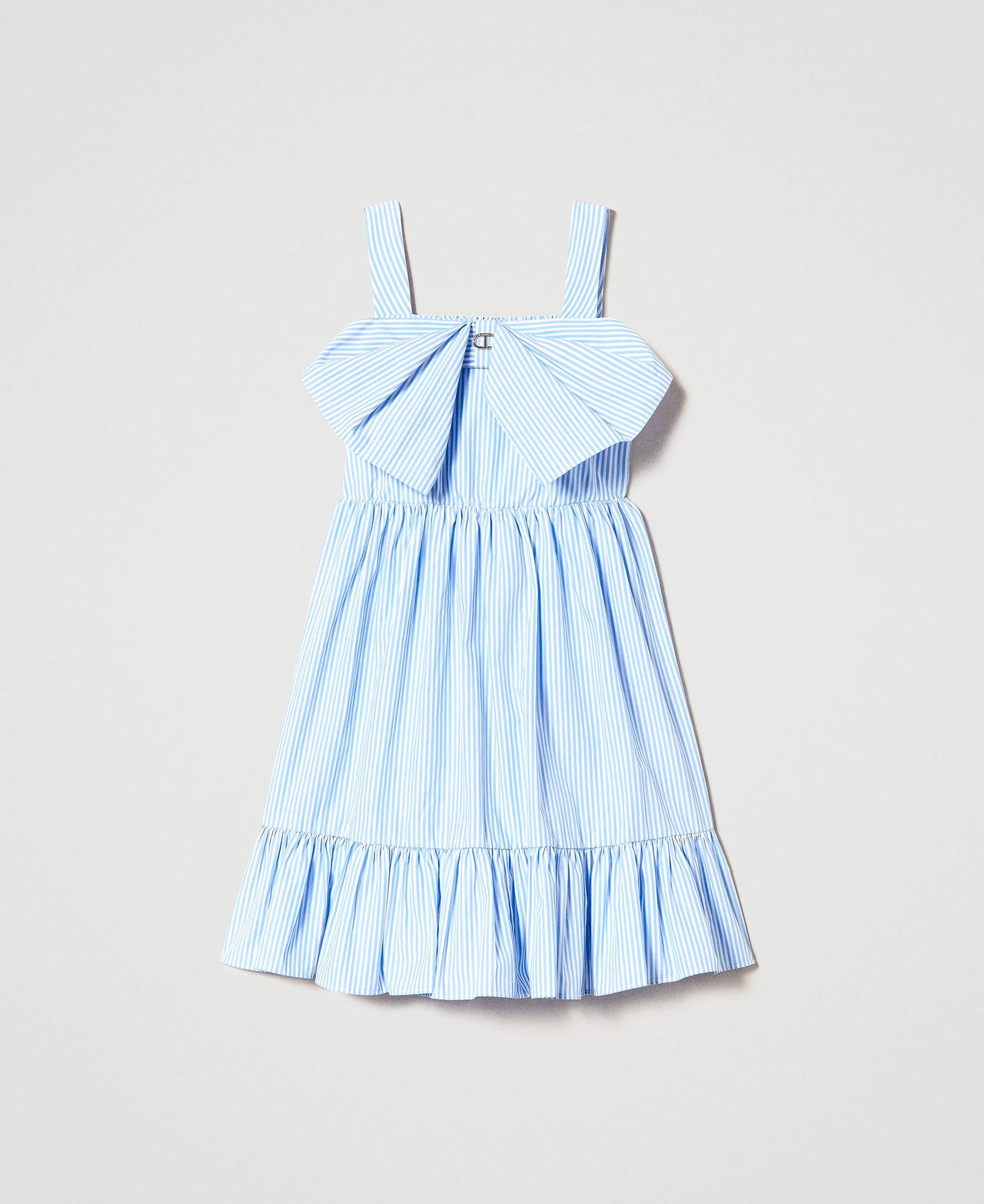 Robe courte en popeline ray&eacute;e avec n&oelig;ud