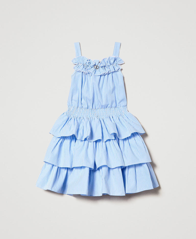 Robe courte en popeline rayée avec volants