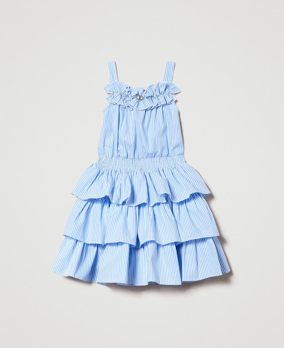Robe courte en popeline rayée avec volants