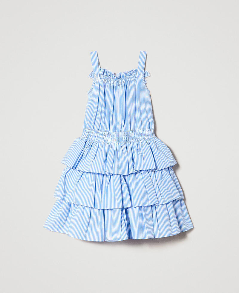 Short striped poplin dress with flounces Light Blue Stripes Girl 231GJ204K-0S