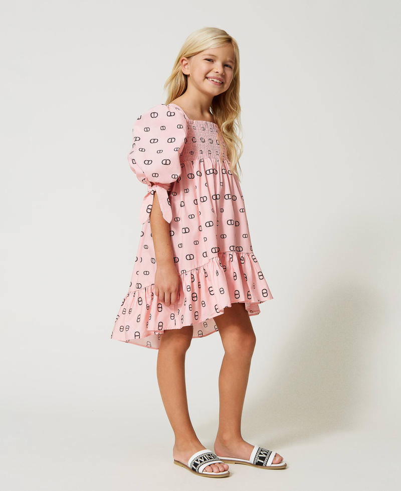 Robe courte en popeline avec imprimé Oval T