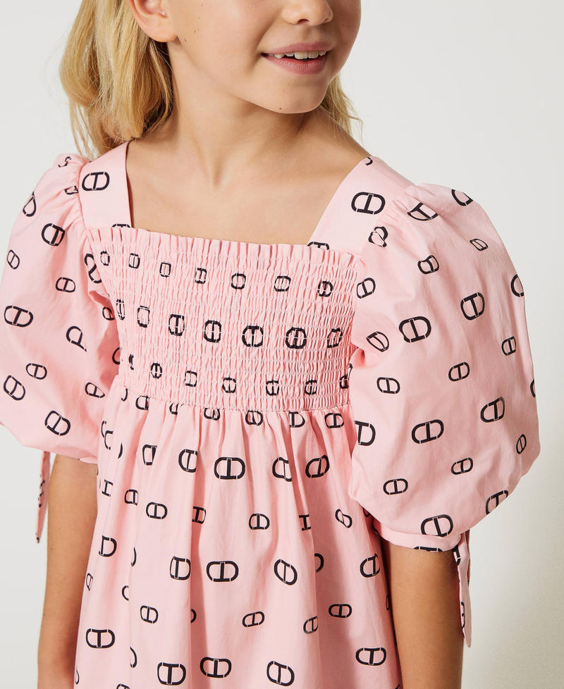 Short poplin dress with Oval T print Pastel Pink Oval T Print Girl 231GJ2051-05