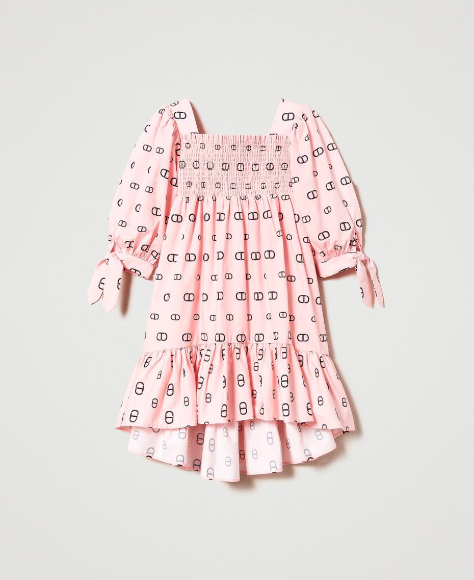 Short poplin dress with Oval T print Pastel Pink Oval T Print Girl 231GJ2051-0S