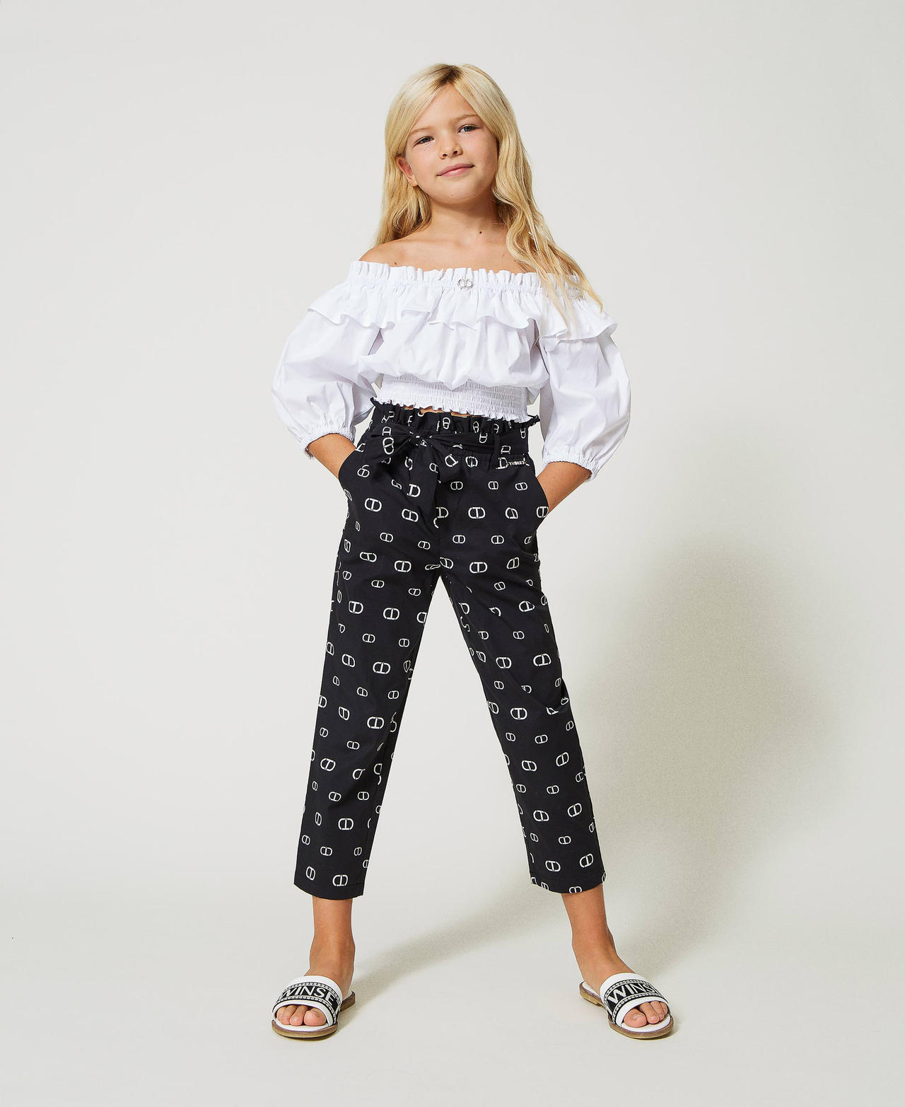Poplin trousers with Oval T print Black Oval T Print Girl 231GJ2053-02