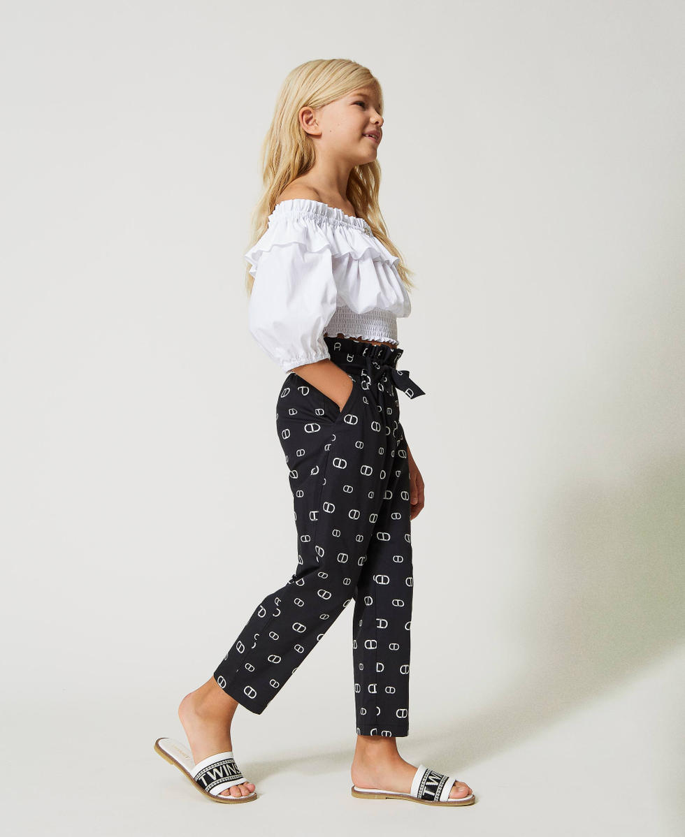 Poplin trousers with Oval T print