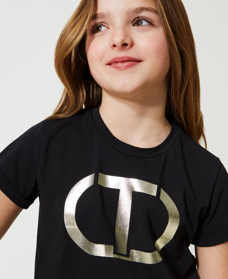 T-Shirt mit metallisiertem „Oval T“-Logo Schwarz Mädchen 231GJ205H-01