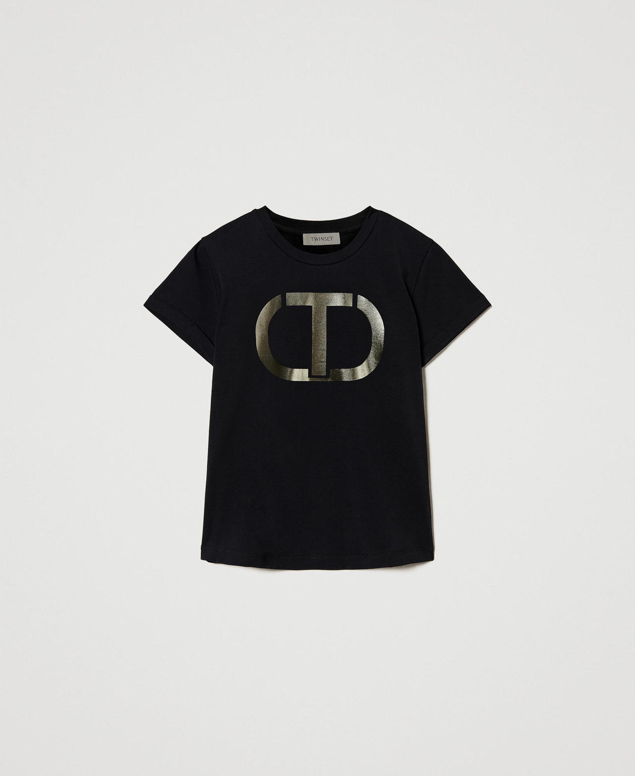 T-Shirt mit metallisiertem „Oval T“-Logo Schwarz Mädchen 231GJ205H-0S