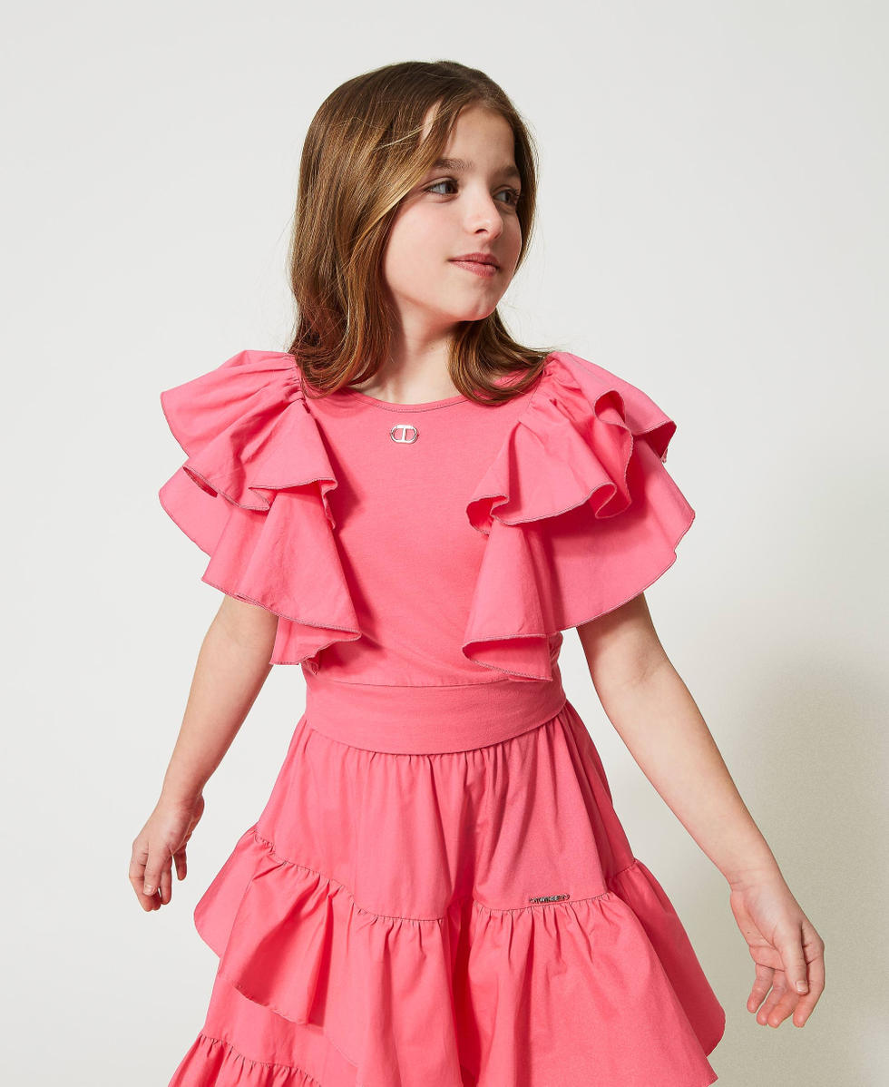 Blouse with poplin flounces