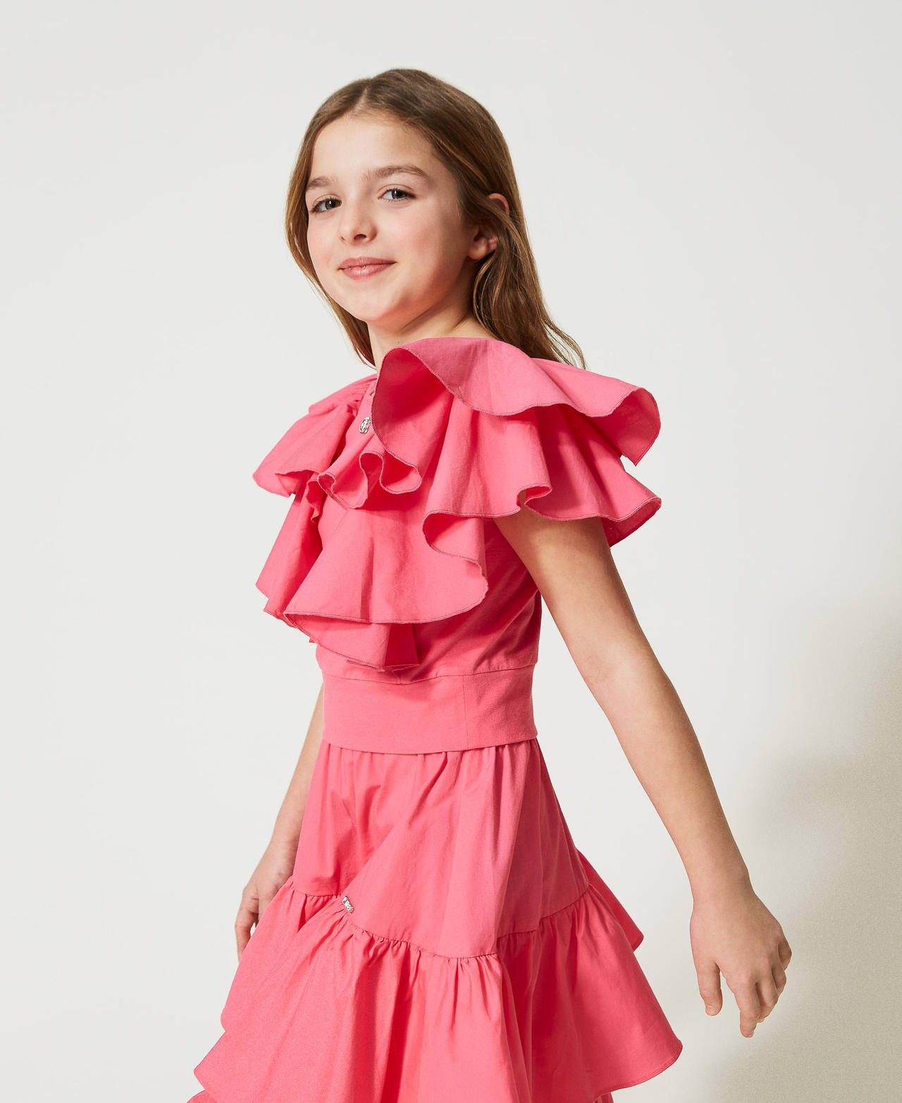 Blouse with poplin flounces