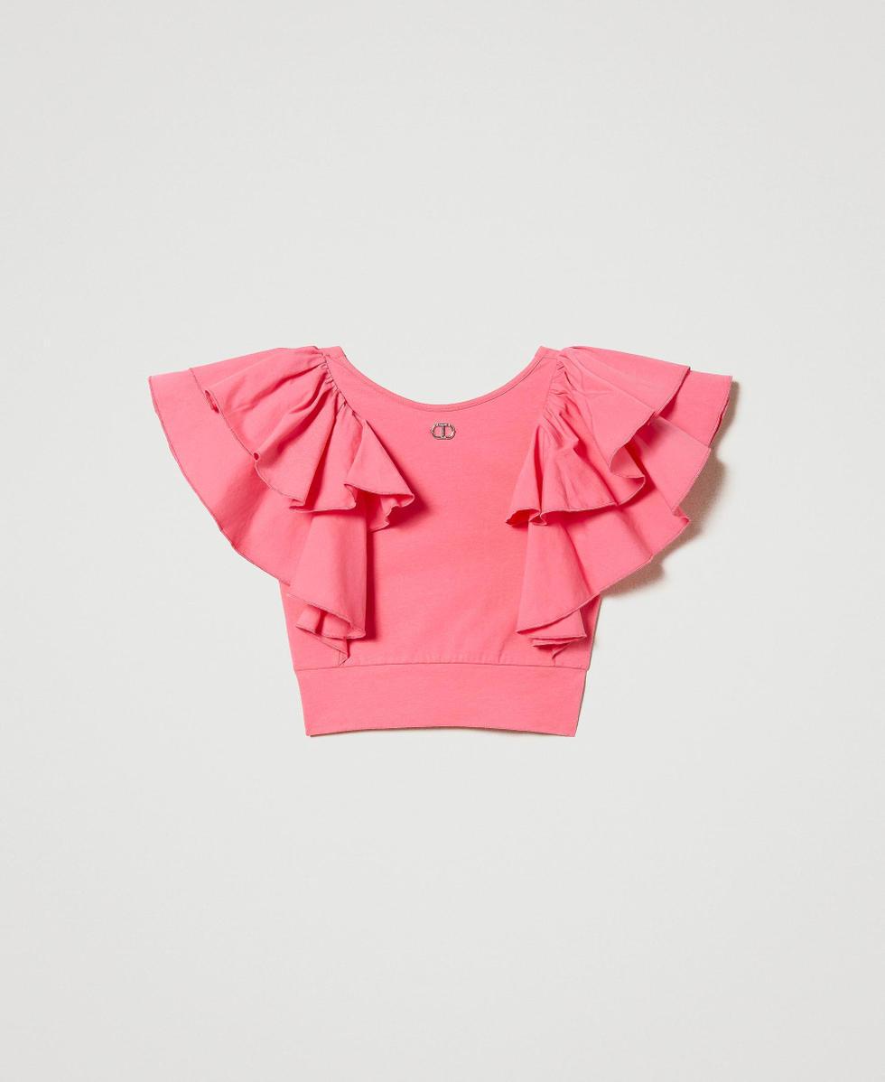 Blouse with poplin flounces