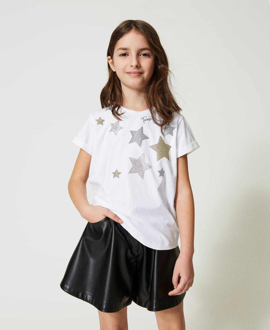 T-shirt con stampa di stelle glitter Meringa Bambina 231GJ2065-01