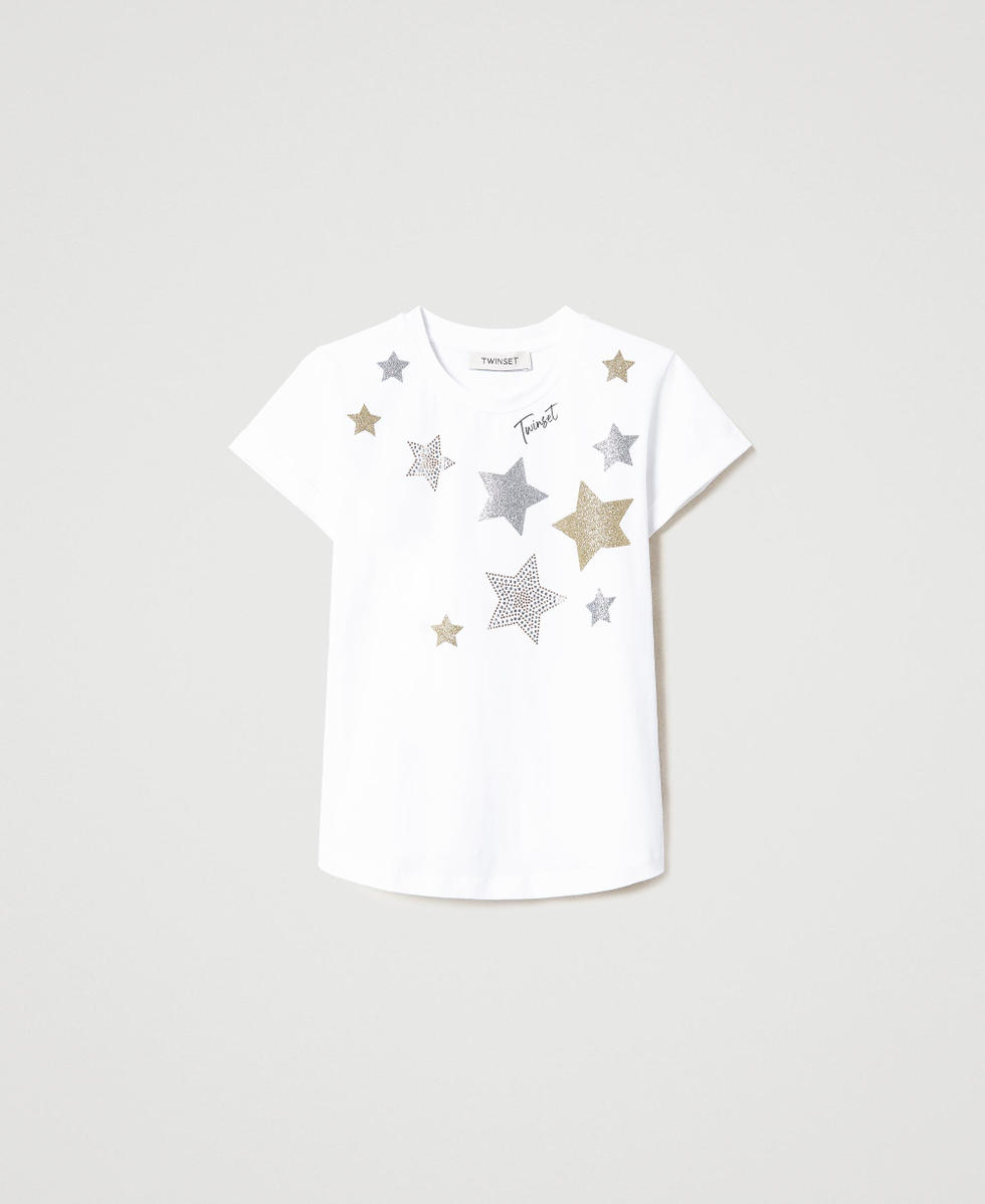 T shirt con stampa di stelle glitter Bambina Bianco TWINSET Milano
