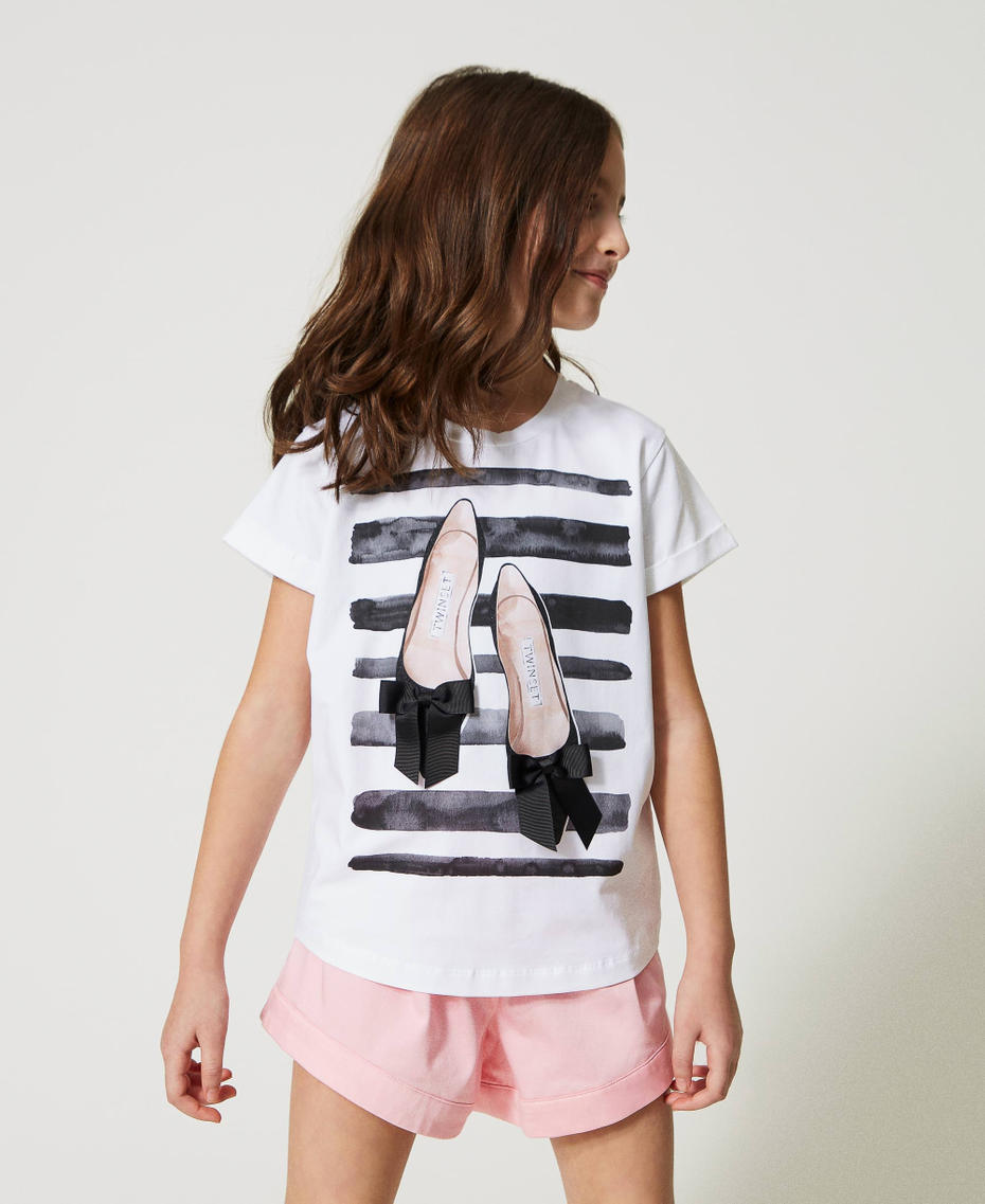 T-shirt with striped print and bow