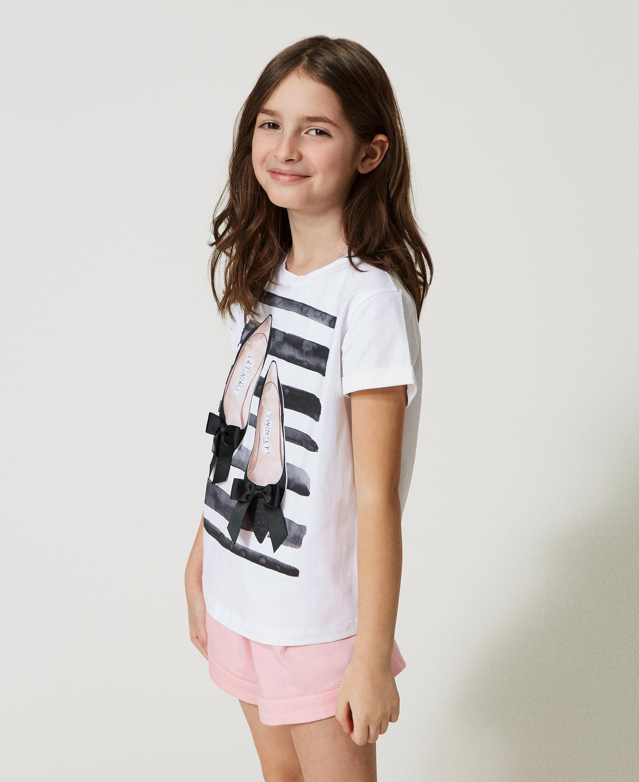 T-shirt with striped print and bow